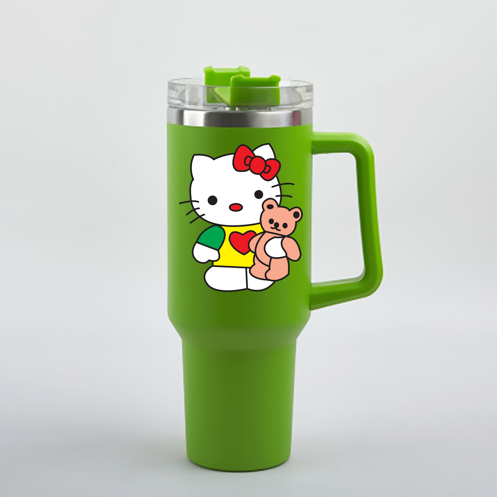 （画像用） Hello Kitty ハローキティ 1200mL車用タンブラー - クリスタルステッカー（プラスチックストロー付き）